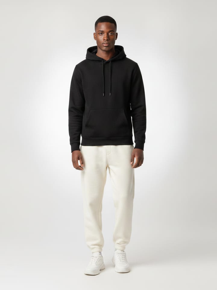Model wearing the Black Hoodie outfit