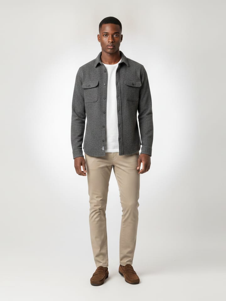 Model wearing the Graphite Overshirt outfit