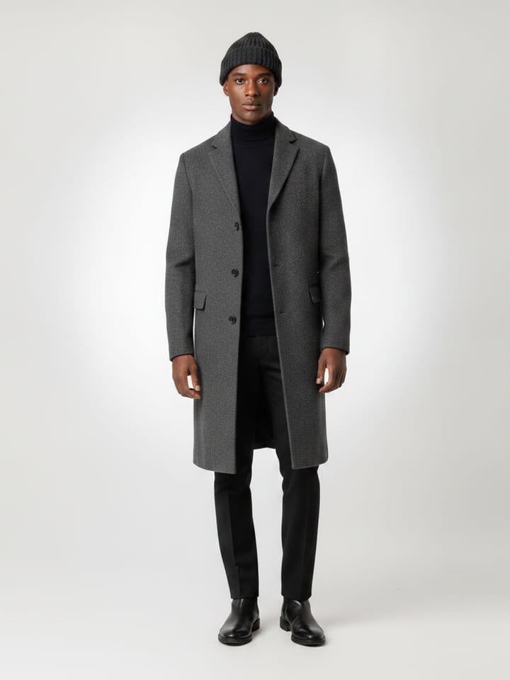 Model wearing the Charcoal Coat outfit